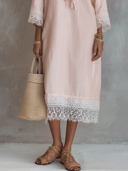 Lace-Trimmed Cotton-Linen Midi Dress | Bohemian Style