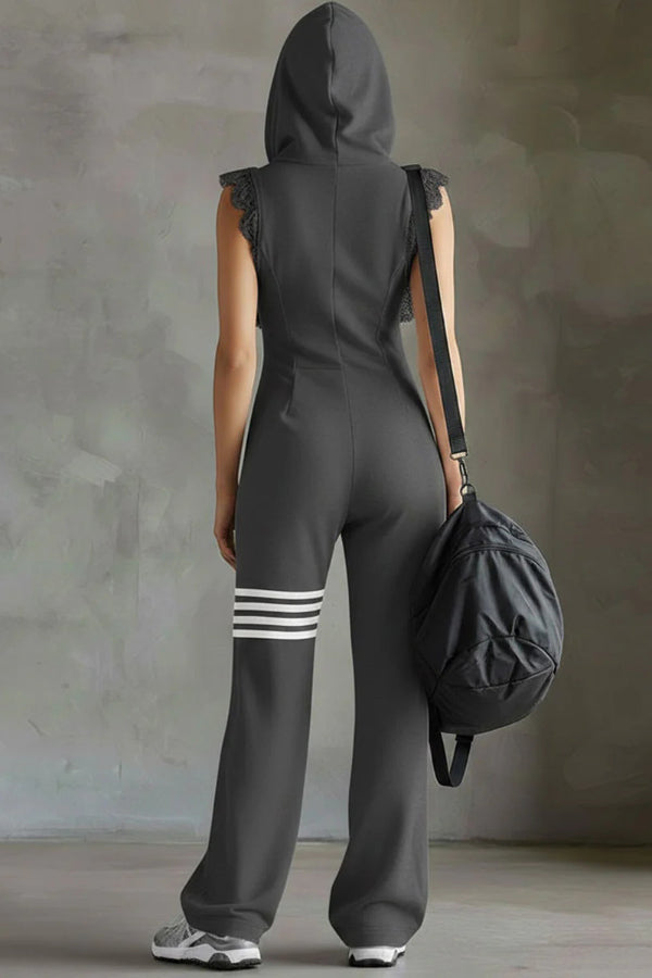 Hooded Sleeveless Lace-Up Jumpsuit – Loose Fit Vacation Wear