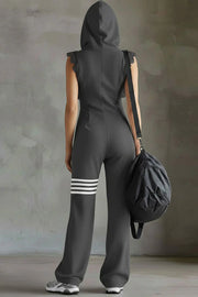 Hooded Sleeveless Lace-Up Jumpsuit – Loose Fit Vacation Wear