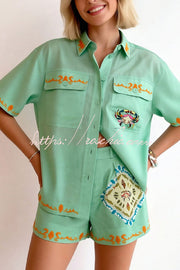 Linen Blend Short Sleeve Shirt & Shorts Set – Loose Fit
