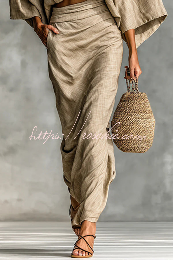 Linen Blend Batwing Sleeve Top & Maxi Skirt Set