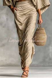 Linen Blend Batwing Sleeve Top & Maxi Skirt Set
