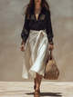 Satin Blouse & Wrap Midi Skirt Set | Two-Piece Coord