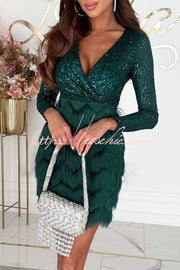 Sequin Fringe Mini Dress with Tiered Patchwork Detail