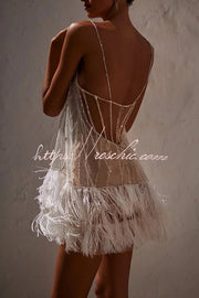 Sequin Feather Fringe Mesh Mini Dress – Party Sleeveless
