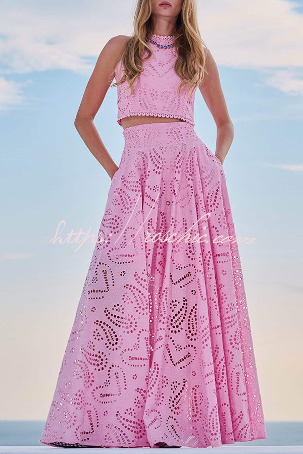 Embroidered Lace High-Rise Maxi Skirt with Pockets