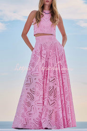 Embroidered Lace High-Rise Maxi Skirt with Pockets