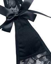 Eyelash Lace Floral Bow Thong Panties – Sheer Strappy
