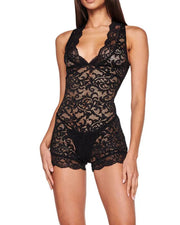 Floral Lace Lingerie Romper – Deep-V Halter Boyleg Bodysuit