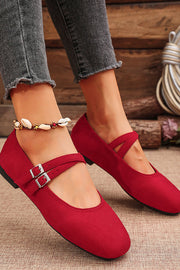 Buckled Suede Round Toe Casual Shoes for Women