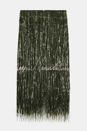 Sequin Tassel Midi Skirt – High-Rise Back Zipper Party Skirt