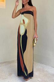 Abstract Floral Off Shoulder Maxi Dress – Vacation Loose Fit