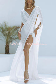 Linen Blend Ruched Shoulder Maxi Dress | Vacation Cover Up