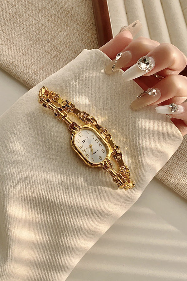 Vintage Gold Quartz Watch with Alloy Case & Folding Buckle