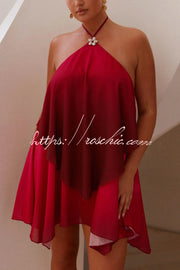 Gradient Halter Neck Backless Mini Dress – Loose Fit
