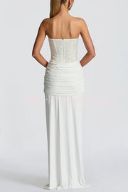 Sequined Satin Jersey Off-Shoulder Ruched Maxi Dress