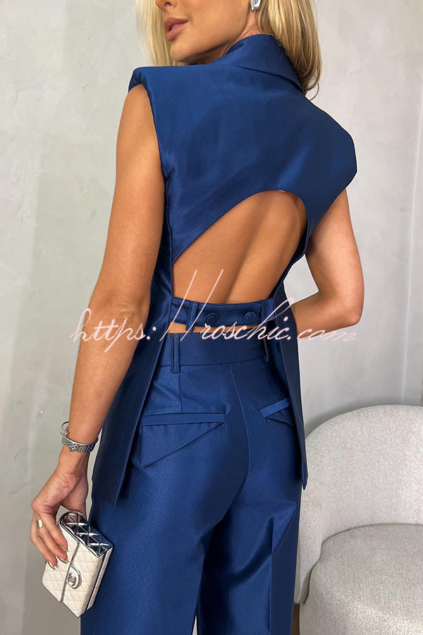 Satin Lapel Blazer Vest and Straight Pants Set