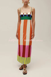 Linen Blend Color Block Slip Maxi Dress for Vacation