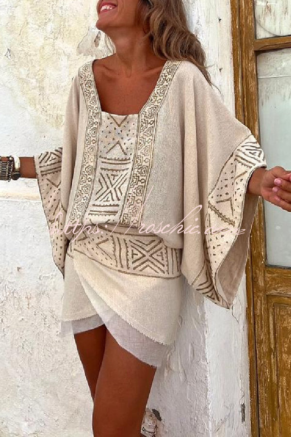 Linen Blend Ethnic Print Wrap Mini Skirt | Vacation Style