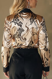 Printed Satin Long-Sleeve Shirt | Loose Fit Office Blouse