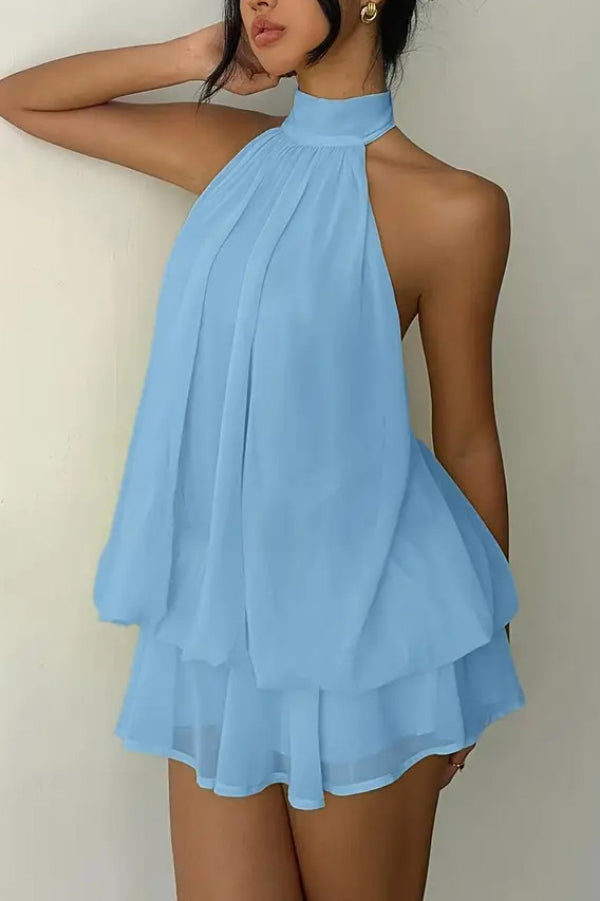 Chiffon Halter Neck Backless Mini Dress | Vacation Style