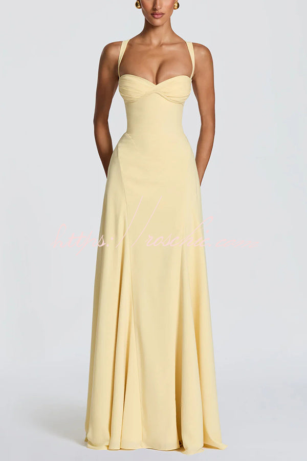 Chiffon Sweetheart Neck Maxi Dress with Lace-Up Back