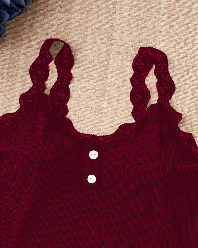 Lace Trim Knit Camisole Pajama Set – 3-Piece, 3 Colors