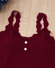 Lace Trim Knit Camisole Pajama Set – 3-Piece, 3 Colors