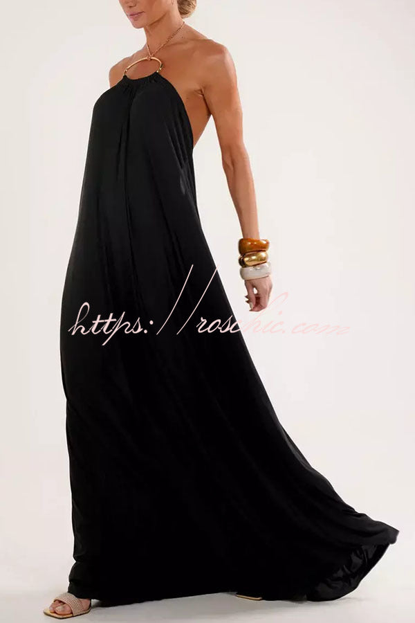Metal Chain Halter Backless Maxi Dress – Vacation A-Line