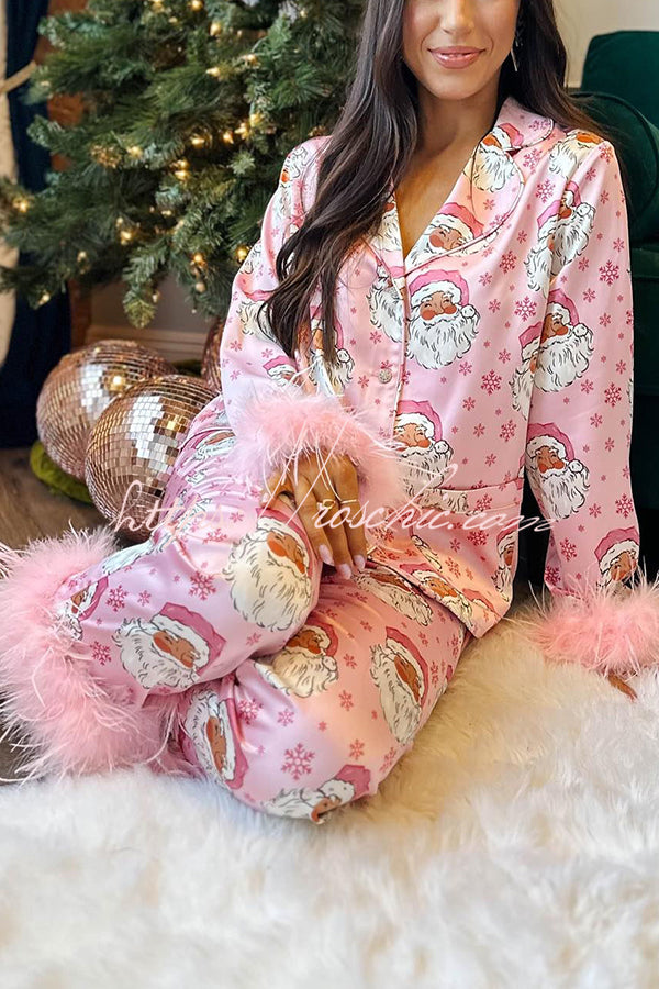 Ensemble pyjama de Noël à bordure en plumes et poches