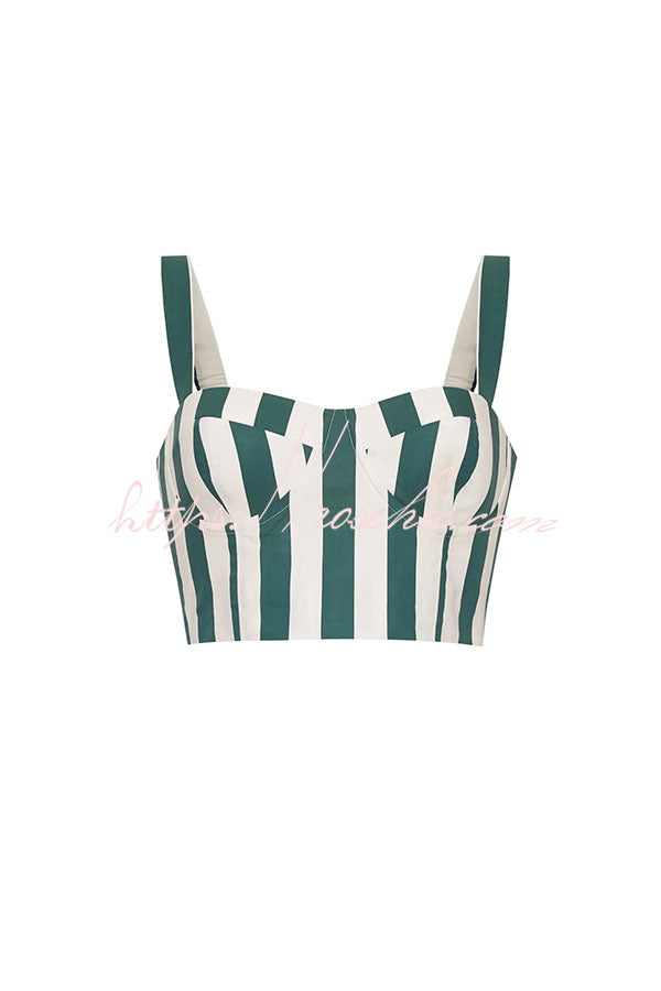 Striped Smocked Tank & Bubble Shorts Set with Raffia Belt