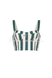 Striped Smocked Tank & Bubble Shorts Set with Raffia Belt