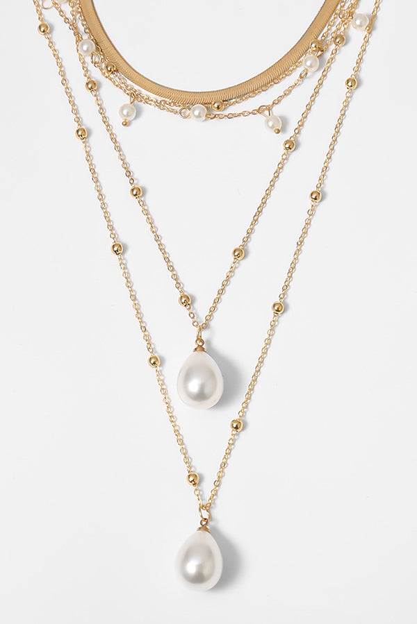 Collier de perles d'imitation vintage avec chaîne en or