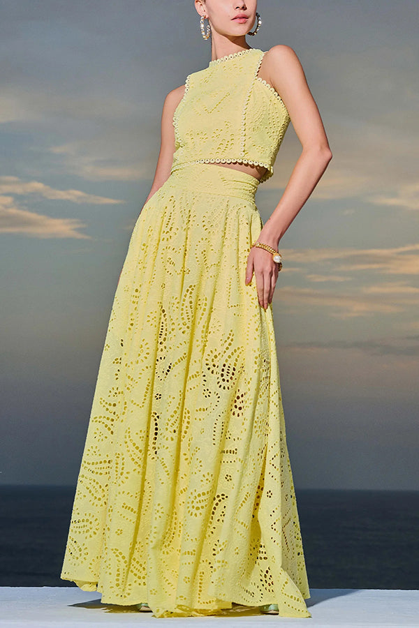 Embroidered Lace High-Rise Maxi Skirt with Pockets