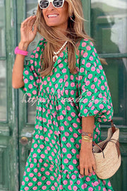 Puff Sleeve Tiered Midi Dress for Vacation Wear