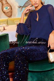 Velvet Sequin High Rise Flare Pants | Party Wear