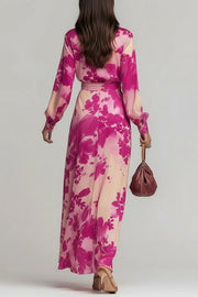 Floral Print Chiffon Maxi Dress | Long Sleeve V-Neck