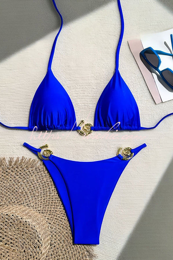 Metallic Halter Lace-Up Two-Piece Bikini Set