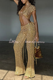 Sequin Knit Crop Top & Beaded Waist Pants Set