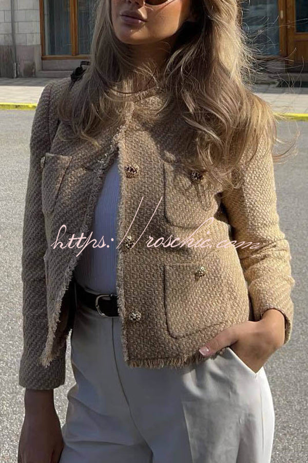 Veste en tweed avec poche boutonnée en métal – Longueur à la taille