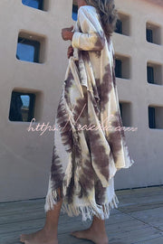 Cache-maillot kimono en mélange de lin tie-dye