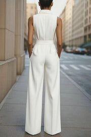 Combinaison large sans manches avec revers et taille haute