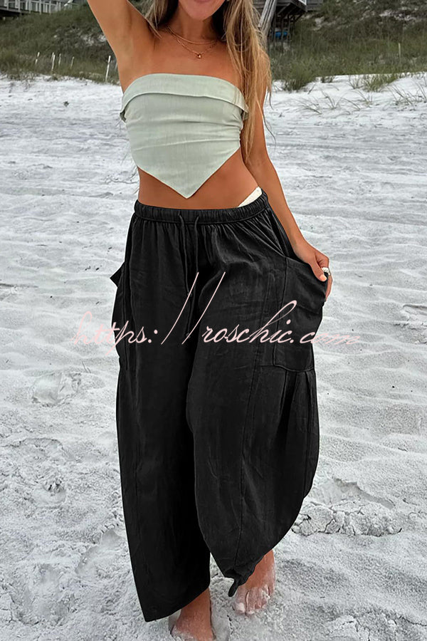 Linen Blend Drawstring Pants with Pockets – Loose Fit
