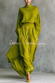 Linen Blend Loose Top & High-Waisted Maxi Skirt Set