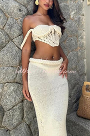 Crochet Knit Crop Tank Top with V-Hem & Braid Detail