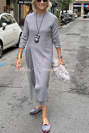 Knit & Tulle Two-Piece Midi Dress Set with Long Sleeve Top