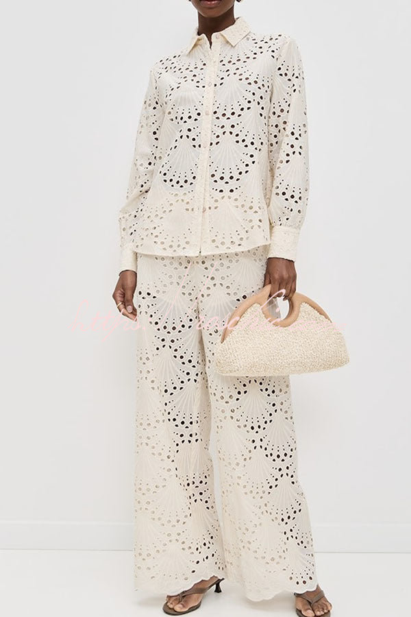 Embroidered Lace Long Sleeve Loose Blouse