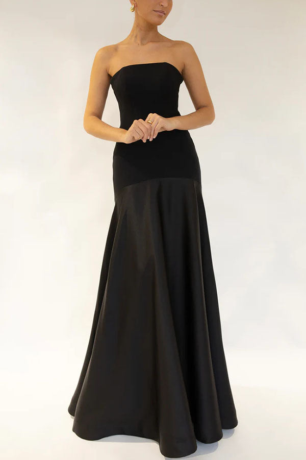 Satin Strapless Flare Maxi Dress – Party Gown
