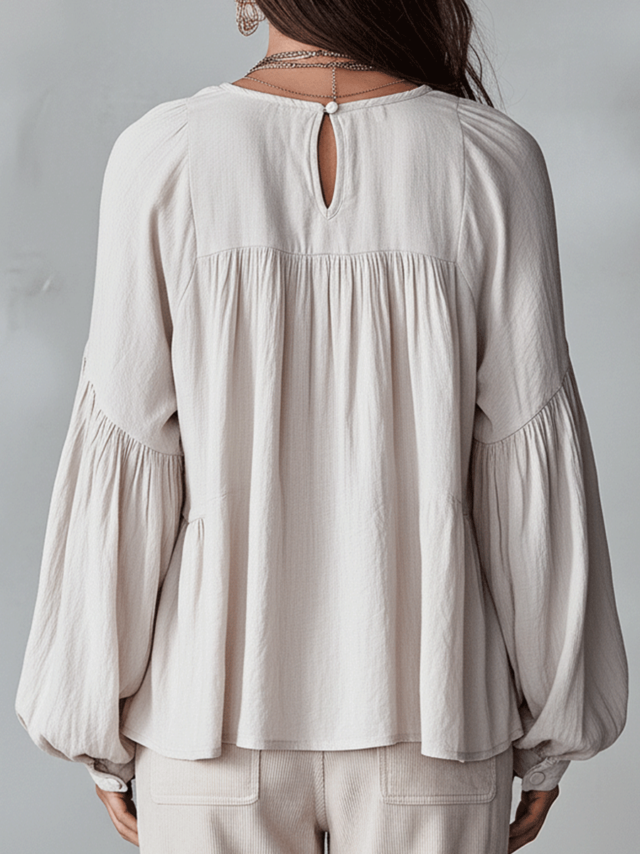 Vintage-Inspired Ruffle Blouse with Long Sleeves