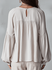 Vintage-Inspired Ruffle Blouse with Long Sleeves
